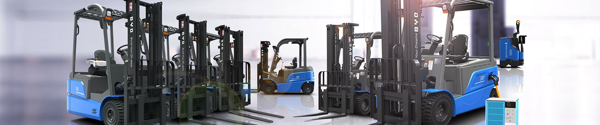 Group of BYD electric forklifts