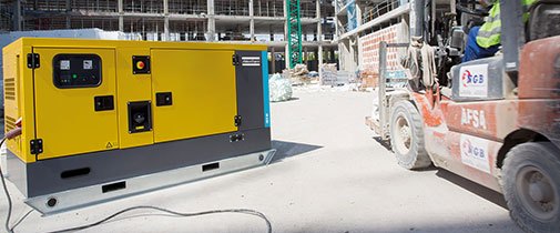 Atlas Copco generator being used on a construction site