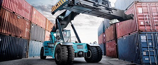 Konecranes reach stacker working with containers at a port
