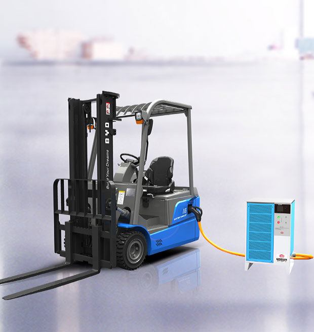 Charger plug in a BYD electric forklift