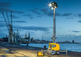 Atlas Copco light tower being used at a port