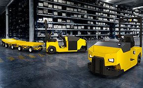 Motrec tow tractors being used in a warehouse