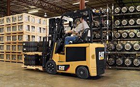 CAT cushion tire forklift working in a warehouse