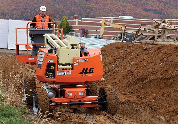JLG aerial lift rental being used for construction