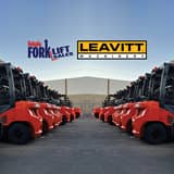 Reliable Forklift Sales logo and Leavitt Machinery logo with forklifts