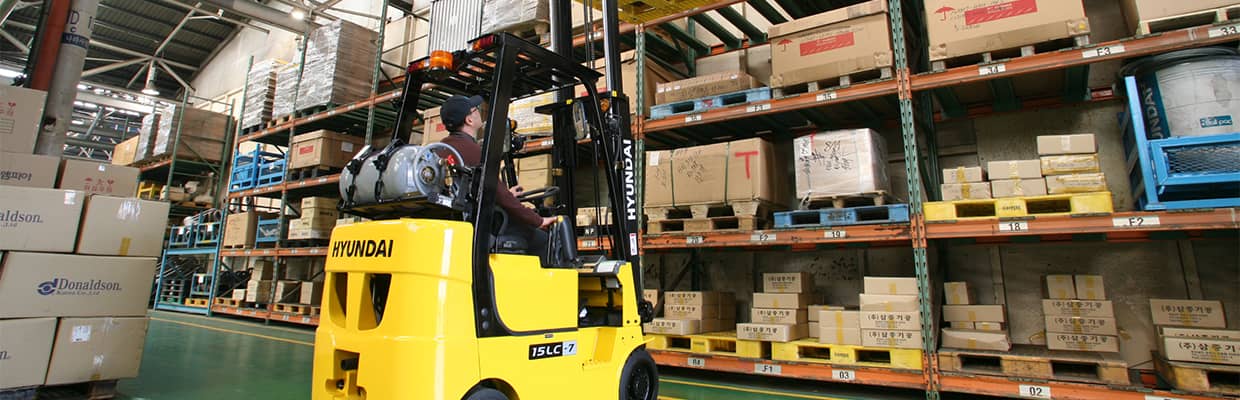 Forklift working in a warehouse after the operator has inspected it