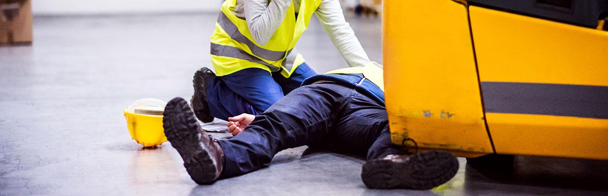 Operator helping another operator that was in a forklift accident