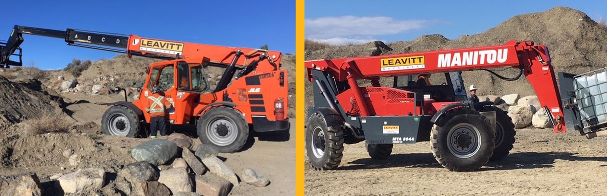 Two telehandlers moving rocks