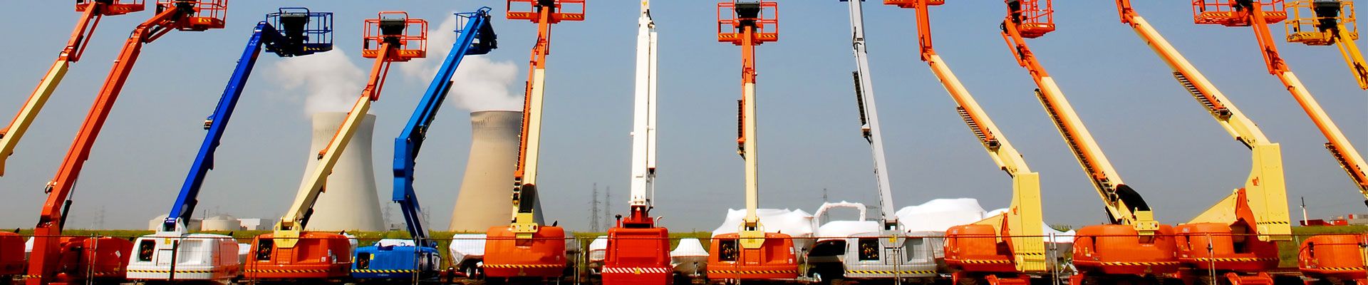 Mobile elevated work platform equipment lined up in a row