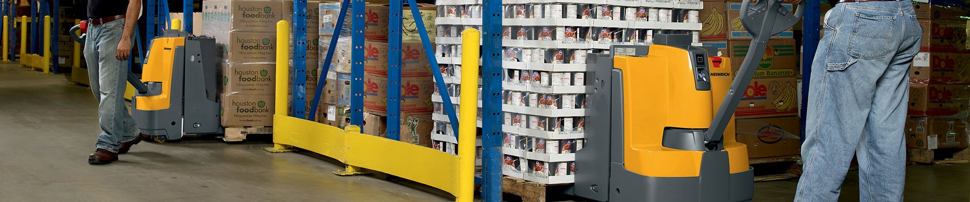 Pallet jacks used for operator training in a warehouse