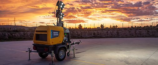 Atlas Copco light tower equipment used on a construction site