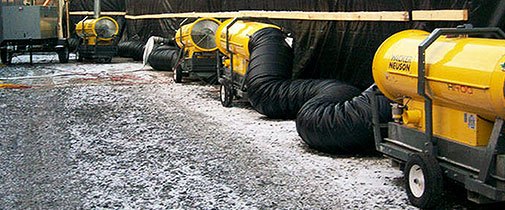 Wacker Neuson heaters being used on a construction site