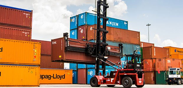 Taylor container handler working at an intermodal yard