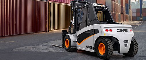 Carer intermodal forklift working at a port