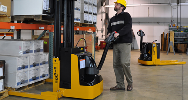 Big Joe equipment being used to move materials in a warehouse