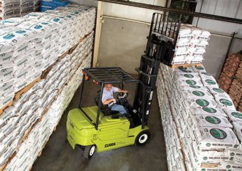Clark electric forklift working in a warehouse