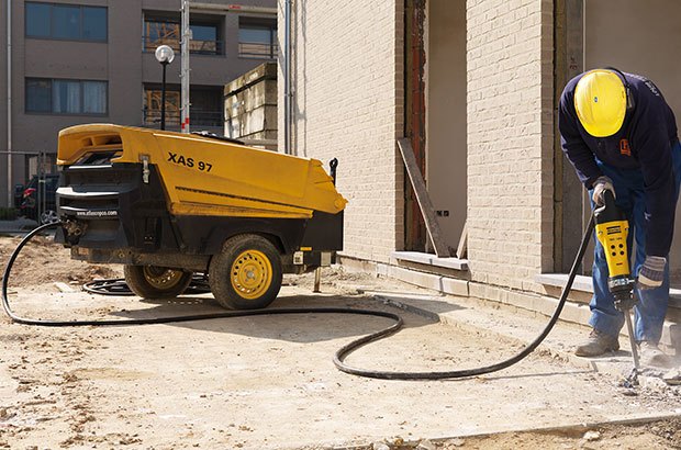 Industrial air compressor used on a construction site