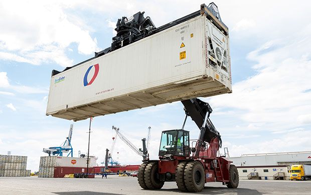 Taylor reach stacker at a port