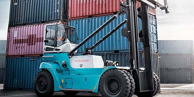 Container forklift with new parts working with shipping containers