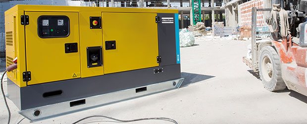 Serviced generator being used in a construction site