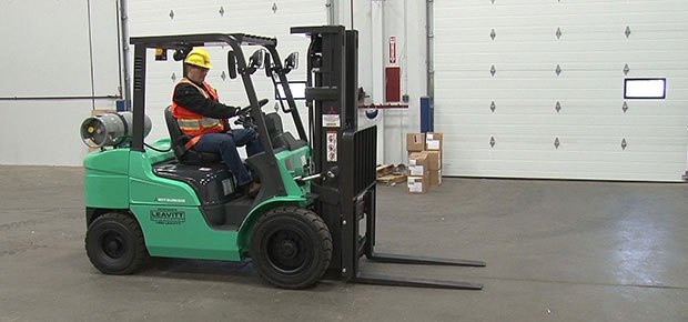 Forklift training on a Mitsubishi forklift