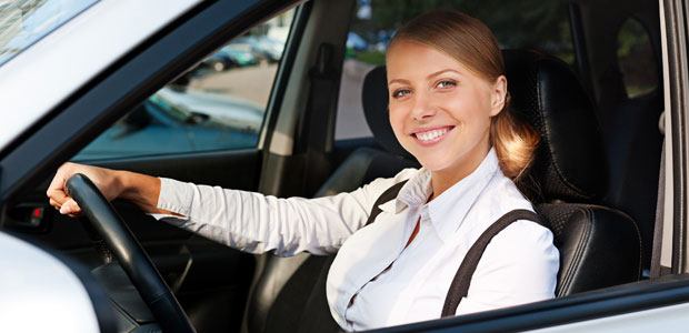Woman taking a defensive driving training course