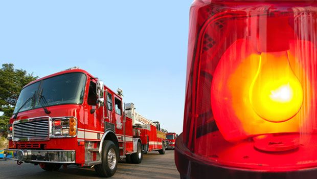 Fire trucks practicing firefighting safety and fire extinguishing training