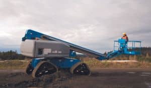 An operator taking a MEWP Training class on a boom lift